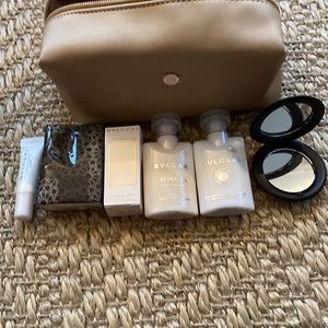 Bulgari for Emirates cosmetic bag with many Bulgari samples, etc.